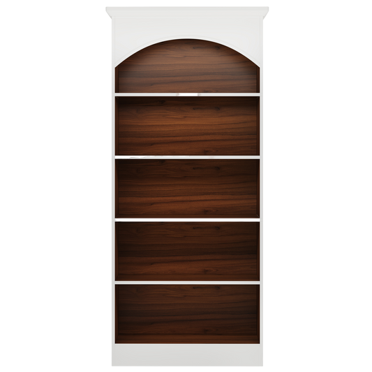 71" Tall 5-Tier Arched Library Bookshelf, Modern White & Oak Contrast Bookcase - product image 2