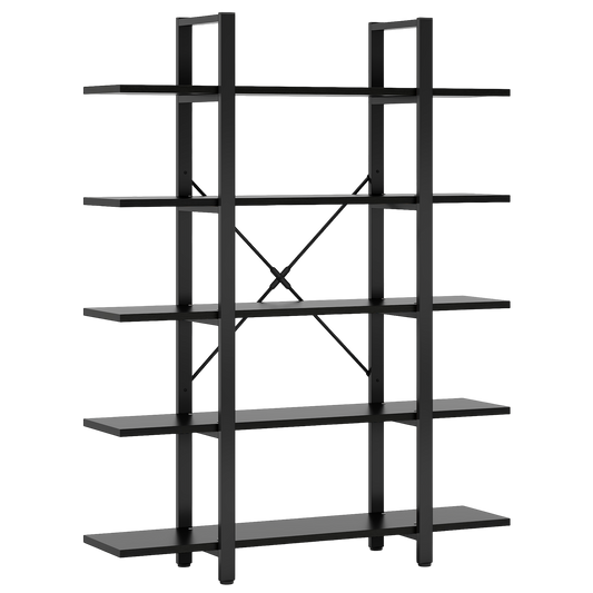 70" Tall Modern Black Bookshelf, 5-Tier Wide Industrial Bookcase with Metal Frame, Open Display Storage Shelving Unit