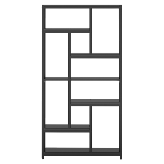 79" Extra Tall Modern Bookshelf, 7-Tier All-Black Etagere Bookcase with 10 Staggered Open Shelves, Massive Display Rack