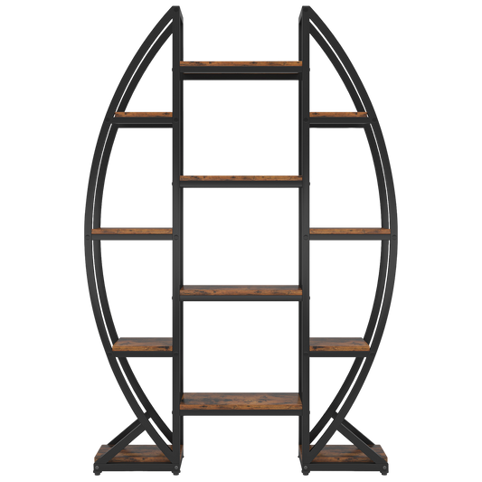 69" Tall Triple-Wide Oval Etagere Bookcase, 5-Tier Industrial Display Shelf - product image 2