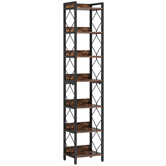 79" Extra Tall Narrow Bookshelf, 7-Tier Skinny Bookcase for Small Spaces, Slim Corner Storage Rack & Display Shelf