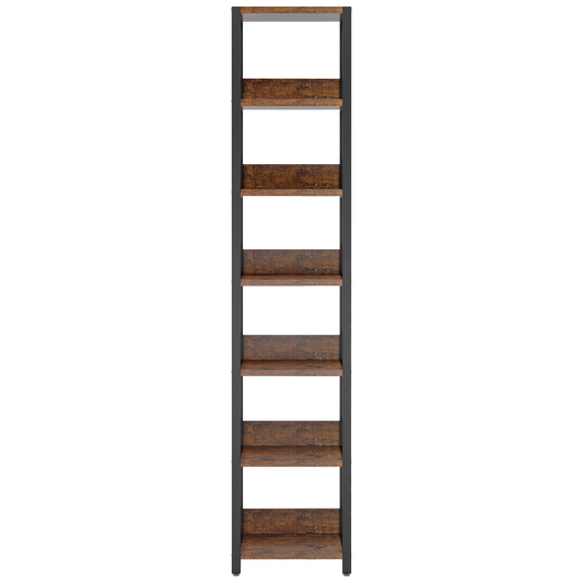 75" Tall Narrow Bookshelf, 6-Tier Skinny Corner Shelf with Side Fences, Slim Square Storage Tower & Display Stand - product