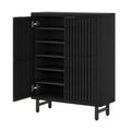 EMOOTTOO 43" Modern Black Shoe Storage Cabinet with Louvered Doors
