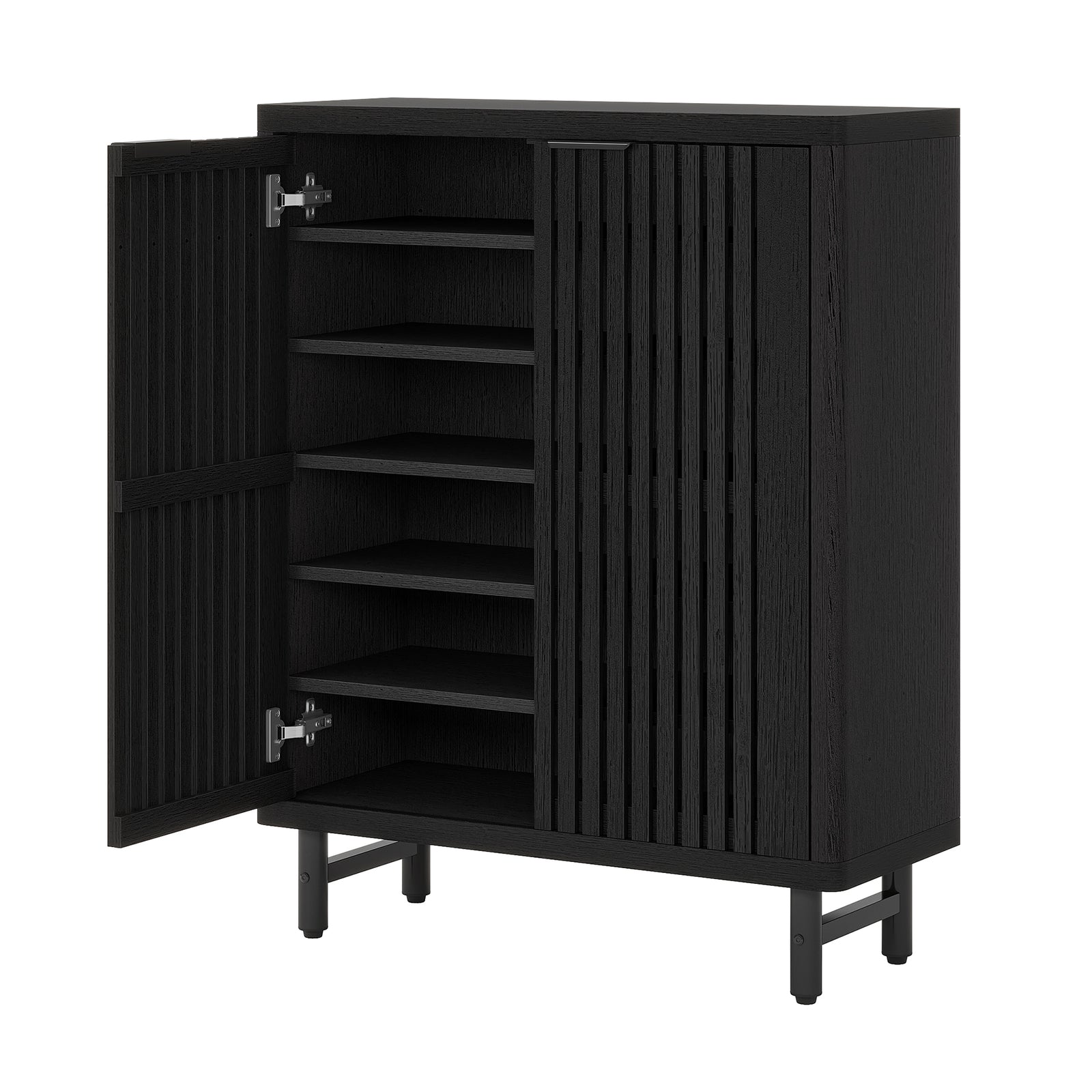 EMOOTTOO 43" Modern Black Shoe Storage Cabinet with Louvered Doors