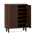 EMOOTTOO 43" Dark Walnut Shoe Storage Cabinet with Breathable Louvered Doors