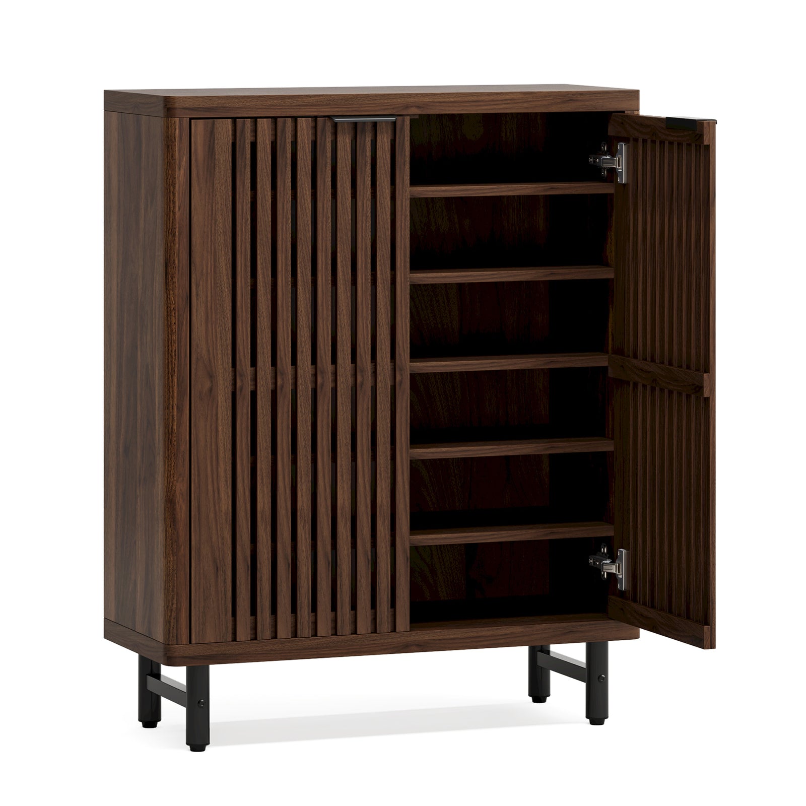 EMOOTTOO 43" Dark Walnut Shoe Storage Cabinet with Breathable Louvered Doors