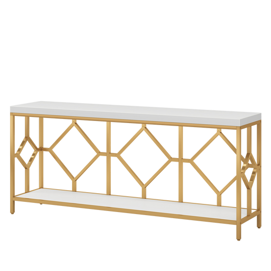 2-Tier Mid-Century Modern Narrow Console Table for Entryway,70.86 Inches Extra Long Sofa Table Behind Couch,Accent Table