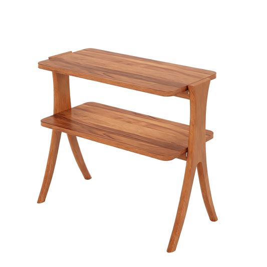 Walnut Side Table for Living Room, Narrow End Table with 2-Tier Storage Shelf and Solid Wood Legs, Slim Modern Bedside Table Nightstand