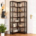 78.7" Tall 7-Tier Industrial Corner Bookshelf, Rustic Brown Wood & Metal Etagere Display Shelf - product image 1