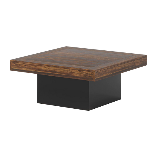 Coffee Table Square LED Coffee Table Engineered Wood Low Center Cocktail Tables for Living Room (Rustic Brown+Black)