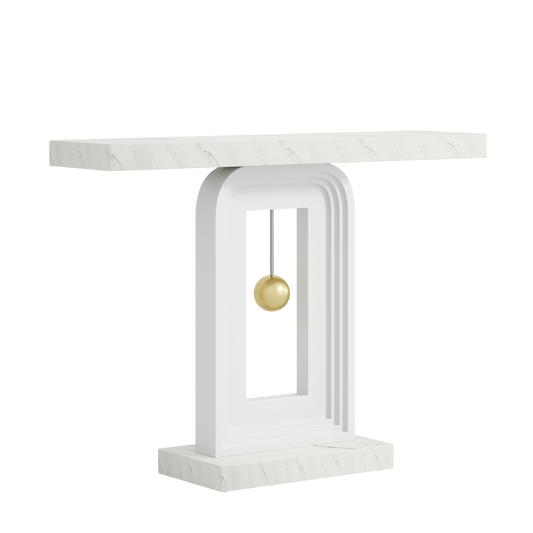 Modern Console Table, 40 Inches Faux Marble Sofa Table, Contemporary Entryway Table with Pendulum Shape Base - product