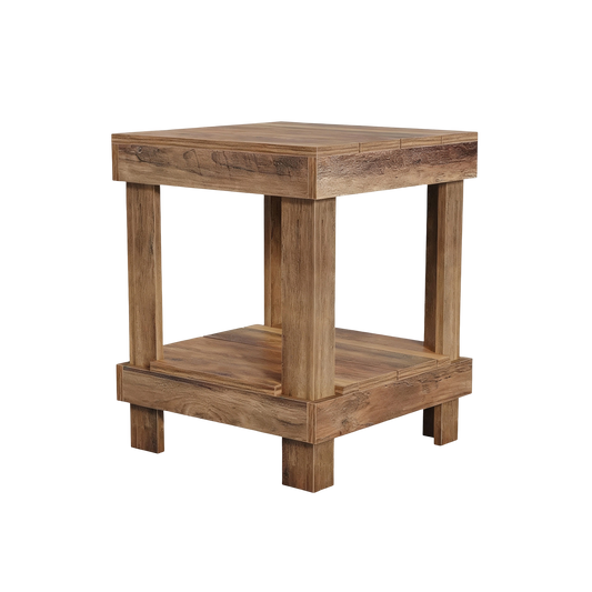 2-Tier End Table, All Wooden Square Side Table with 2 Storage Shelves, Farmhouse Chairside Table Side End Table