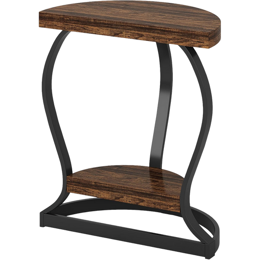 Half-Round End Table, 2-Tier Half Moon Side Table Semi Circle Accent Table with Metal Frame and Thicken Tabletop - product