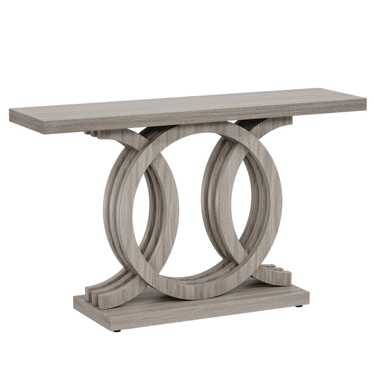 55 inches Console Table with Geometric Base, Farmhouse Hallway Table, Wooden Entryway Sofa Table, Unique Long Accent Table