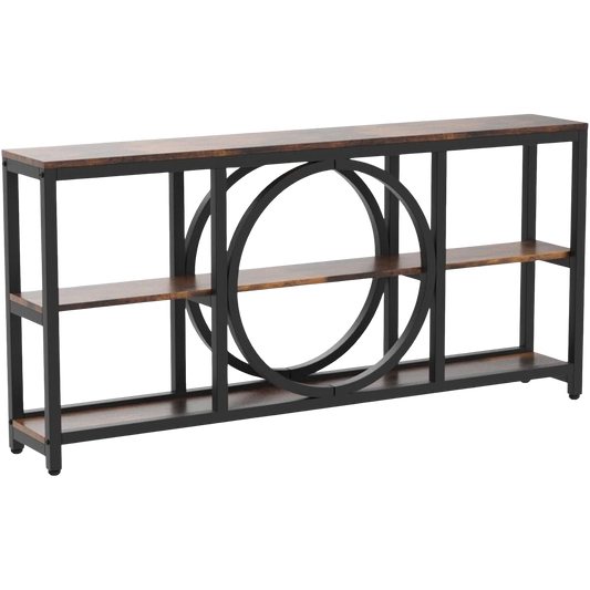 Extra Long Console Table, 70.9 inch Narrow Sofa Tables with 3 Tier Wood Storage Shelves Industrial Metal Frame - product