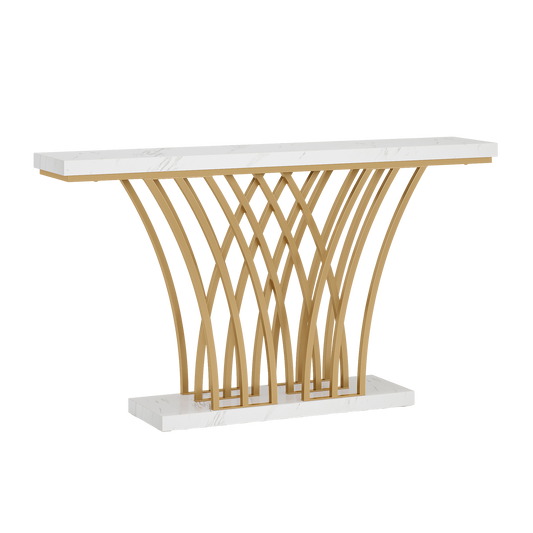 59 inch Gold Console Table, Modern Entryway Table with Grid-Shaped Metal Base - product image 2