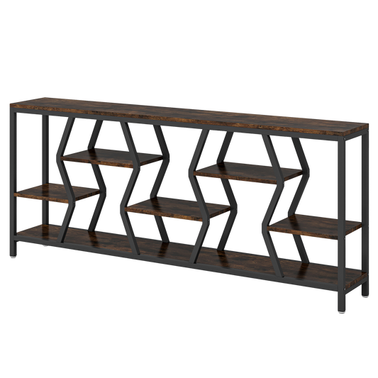 70.9 Inches Sofa Console Table with 4 Tier Wood Storage Shelves, Industrial Extra Long Narrow Entryway Accent Tables