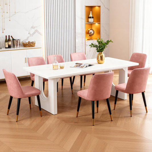 Emootto 71" Modern Dining Table - Large White Kitchen Table with Wood Pedestal Base, Rectangular Executive Desk for 6-8 People