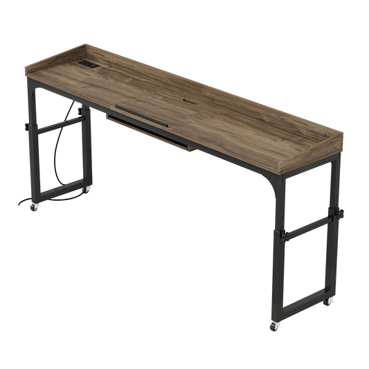 Height Adjustable Overbed Table with Wheels, Queen Size Over Bed Desk with Adjustable Tilt Stand, Mobile Laptop Cart