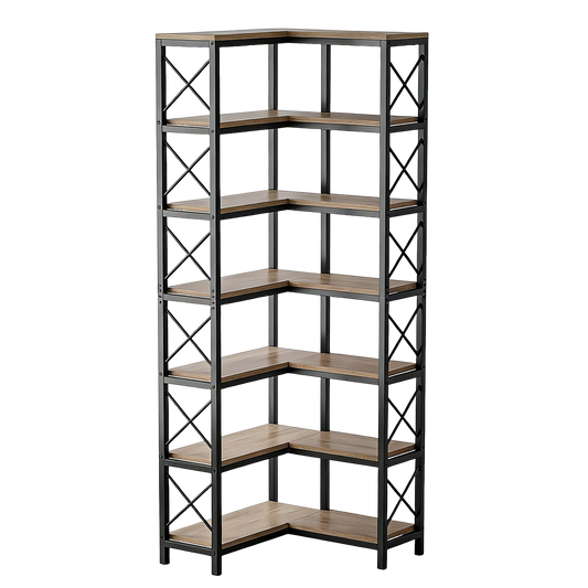 79" Tall 7-Tier Industrial Corner Bookshelf, Large 14-Shelf L-Shaped Corner Bookcase - product image 2