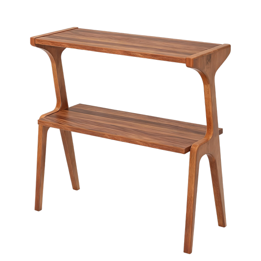 Solid Wood End Table, Modern Side Table for Couch, 2-Tier Narrow Tall End Table, Long Bedside Table for Living Room, Bedroom, Walnut