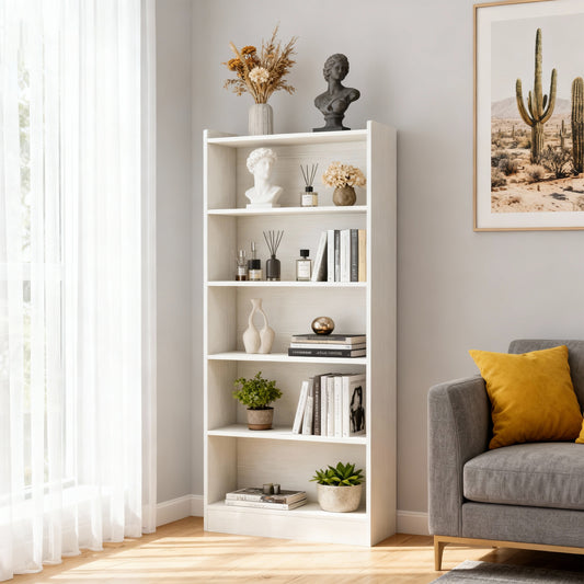 Emoottoo 72" Tall 6-Tier Modern White Bookcase, Large Library Bookshelf with Closed Backboard, 35" Wide Deep Storage Shelving Unit for Home Office, Living Room & Classroom