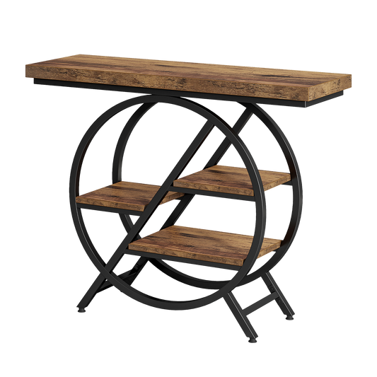 Console Table, 40-Inch Entryway Table with Storage Shelves, 4-Tier Industrial Hallway Sofa Table with Geometric Metal