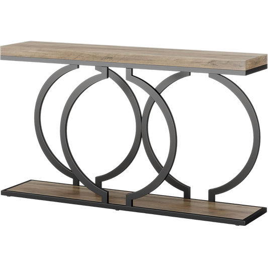 Console Table, 55-Inch Industrial Entryway Table with Geometric Metal Frame, Narrow Long Wood Accent Sofa Table - product
