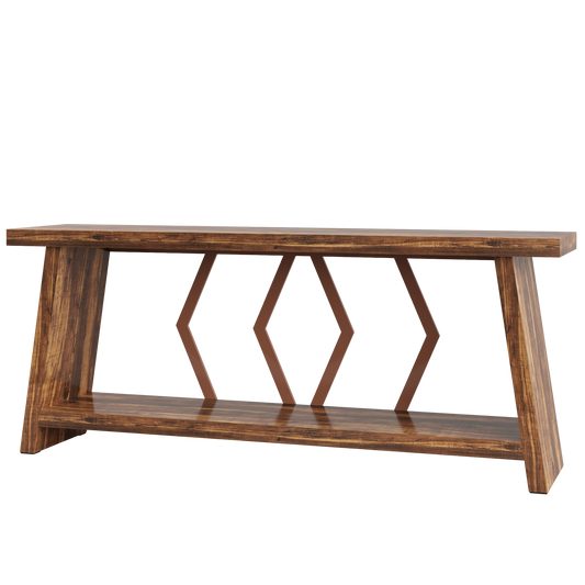 70.86-Inch Farmhouse Console Table, Industrial Narrow Long Sofa Entryway Table with Storage, 2-Tier Wood Couch Foyer Accent