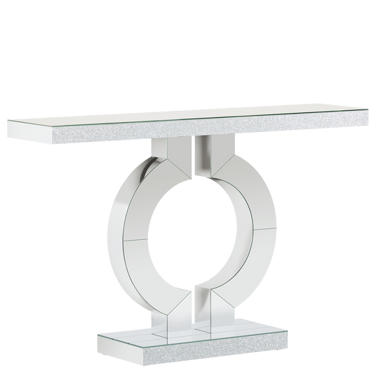Modern Mirrored Console Table, Glass Sofa Table with Mirror Finish, 43-Inch Entryway Table with O-Shaped Base, Rectangular