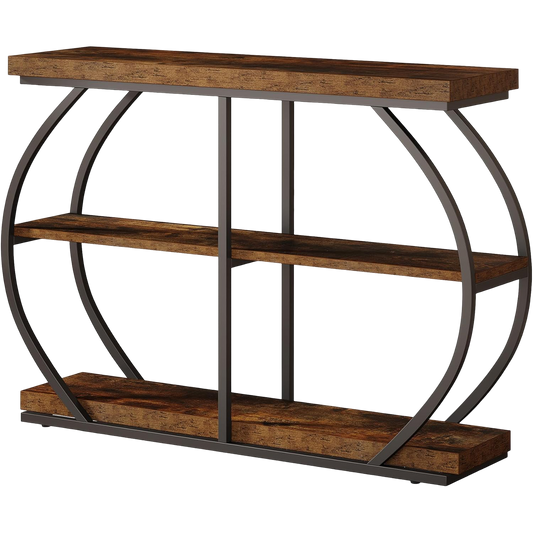 41.3" Console Table, Industrial 3-Tier Entryway Table with Arched Metal Frame and Storage Shelves for Living Room, Hallway