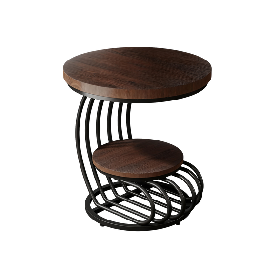 Round End Side Table: Side Table with 2 Tiers Storage Shelves, Vintage End Table
