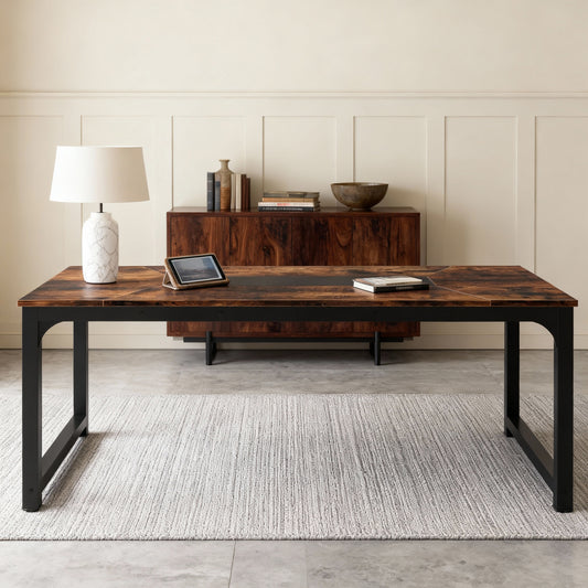 Emoottoo 71"x35.4" Dining Table, Industrial Kitchen Table for 6-8 Person, Rectangular Dinner Table for Dining Room Kitchen Living Room, with Heavy Duty Metal Legs, Rustic Brown