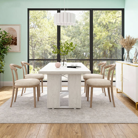 Emootto 71" Modern White Dining Table - Minimalist Farmhouse Table with 1.57" Extra Thick Top, Large Kitchen Table & Executive Conference Desk for 6-8 People
