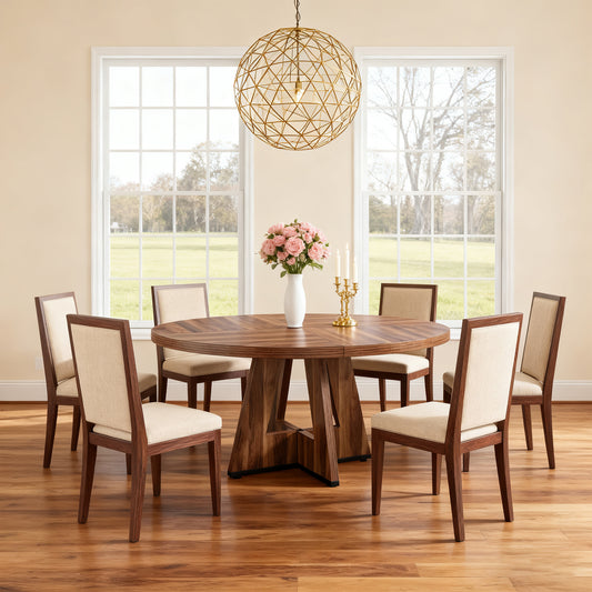 Emootto 47" Round Dining Table for 4-6, Modern Minimalist White Kitchen Table with Sturdy Cross Base, Circular Dinner Table for Small Spaces & Apartments