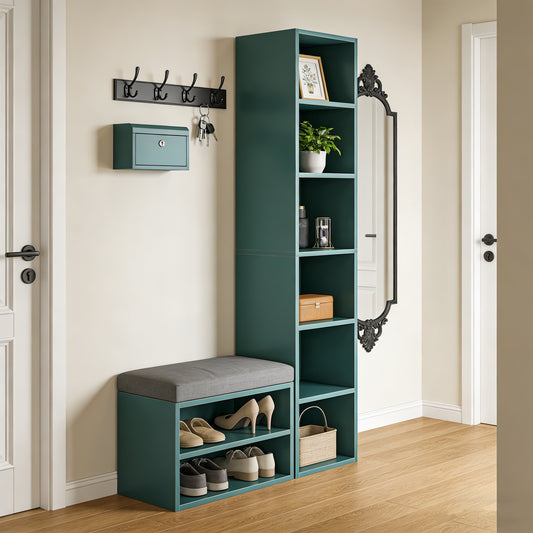 Emoottoo 71" Tall Narrow Cube Bookcase, Modern Dark Teal 6-Tier Slim Tower Bookshelf, Compact Vertical Corner Display Shelf for Small Spaces, Office & Living Room Decor