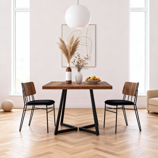 Emootto 31.5" Industrial Square Dining Table, Rustic Brown Kitchen Table for 2 with Heavy-Duty Metal Pedestal Base, Small Space Apartment Furniture