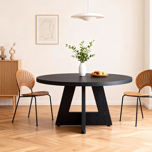 Emootto 47" Round Dining Table for 4-6, Modern Industrial Black Kitchen Table with Architectural Cross Base, Circular Farmhouse Dinner Table for Small Spaces