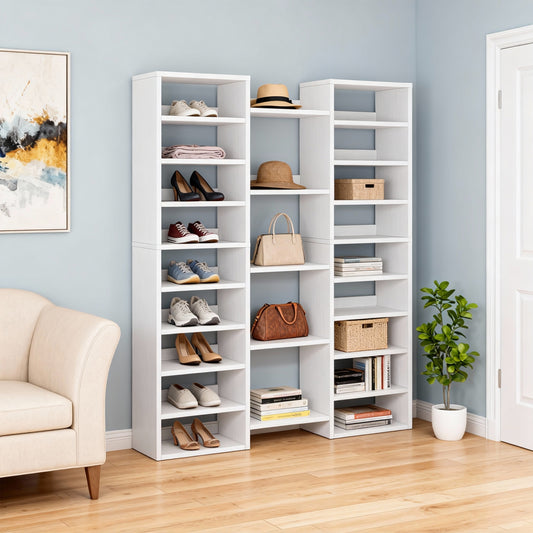 Emootto 14-Tier Extra Large Shoe Rack with 22 Open Cubbies, 46-Pair Wide Entryway Storage Organizer for Boots & Sneakers, Modern White Shoe Storage Cabinet