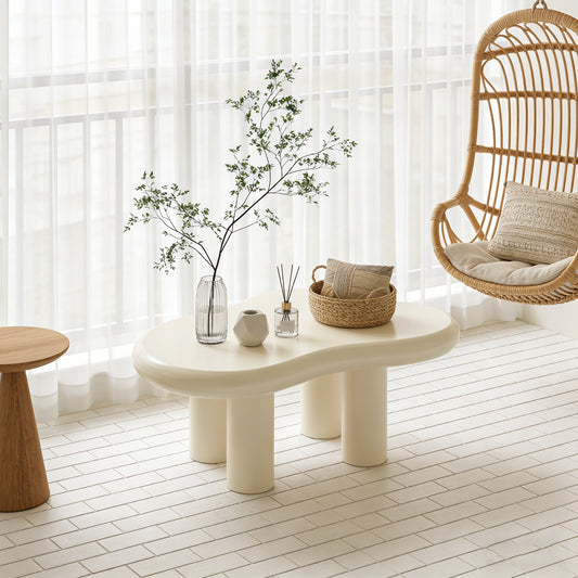 Emoottoo 39.4" Cloud Coffee Table, Cute Cream Coffee Table with 4 Solid Legs, Modern Carton Center Table for Living Room, Home Office, Funky Minimalist Tea Table (White)