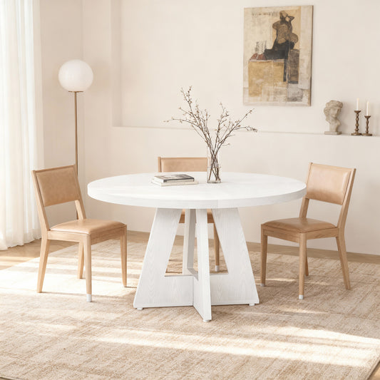 Emootto 47" Round Dining Table for 4-6, Rustic Grey Farmhouse Kitchen Table with Reinforced Cross Base, Circular Dinner Table for Dining Room & Small Spaces