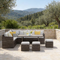 7-Piece Outdoor Rattan Sectional Dining Set, 9-Seat All-Weather Wicker Sofa