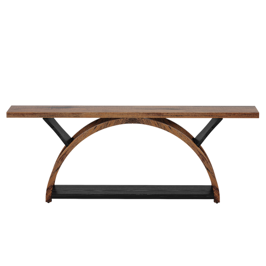 70.87" Console Table with Storage Shelf, Narrow Long Sofa Table Behind Couch Table, 2-Tier Rustic Entryway Table with Half