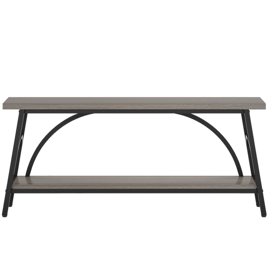 70.8"Sofa Tables, Extra Long Console Tables for Entryway, 2 Tier TV Stand with Black Steel Frame for Living Room, Grey Wood