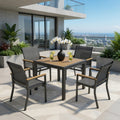 5-Piece Grey Aluminum Patio Dining Set, 4-Seat All-Weather Heavy Duty HDPS Square Table and Textilene Patio Chairs