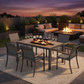 7-Piece Grey Aluminum Patio Dining Set, 6-Seat All-Weather Heavy Duty HDPS Rectangle Table and Textilene Patio Chairs