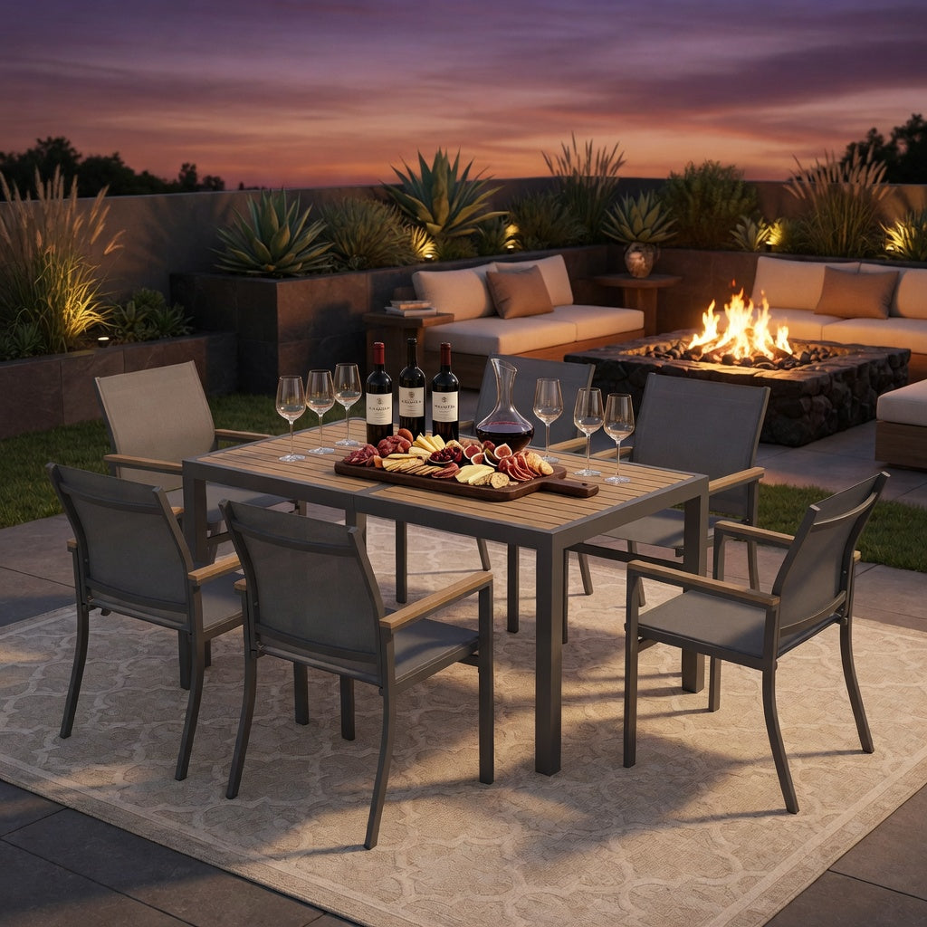 Set of 6 , Grey Aluminum Outdoor Patio Chair, All Weather Textilene Patio Chairs