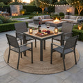 5-Piece Grey Patio Dining Set, 4-Seat All-Weather Heavy Duty HDPS Aluminum Square Table and Textilene Metal Patio Chairs