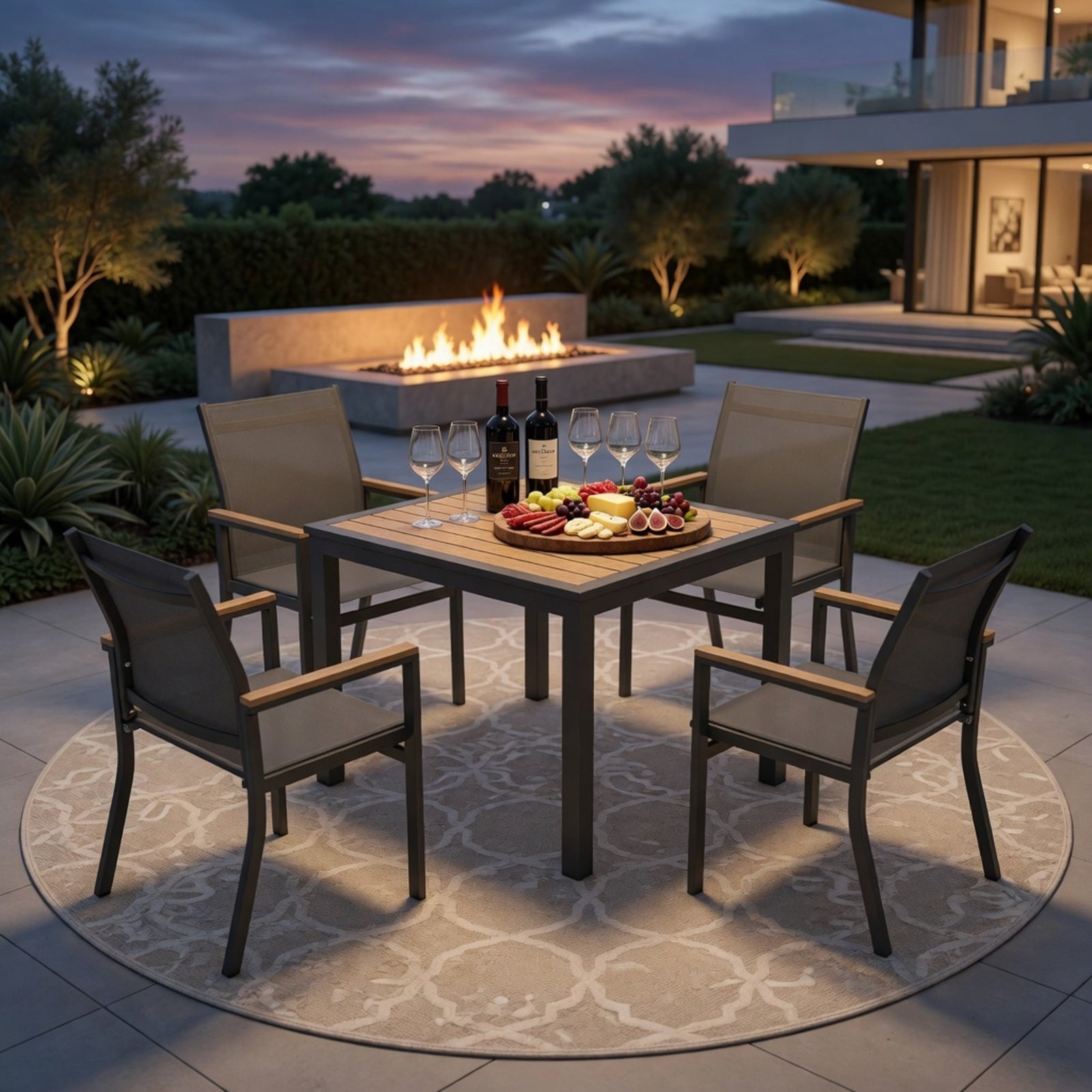 Set of 4 , Grey Aluminum Outdoor Patio Chair, All Weather Textilene Patio Chairs
