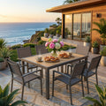 7-Piece Grey Patio Dining Set, 6-Seat All-Weather Heavy Duty HDPS Aluminum Rectangle Table and Textilene Metal Patio Chairs